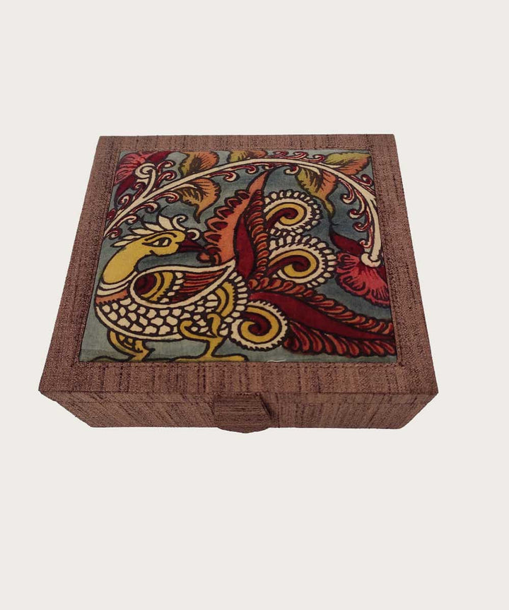 Brown craft board base with ghicha silk cotton kalamkari jewellery box