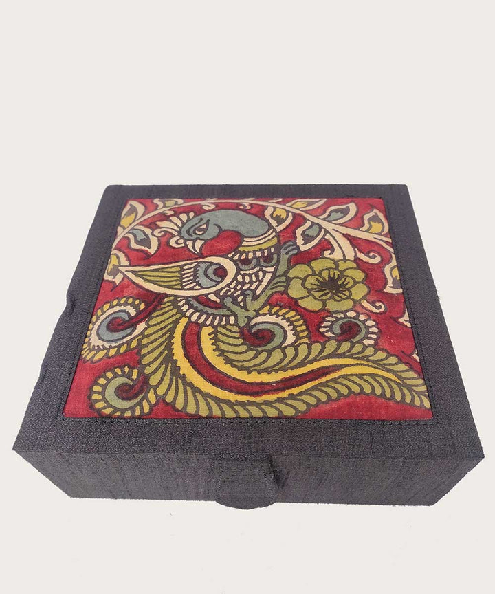 Black craft board base with ghicha silk cotton kalamkari jewellery box