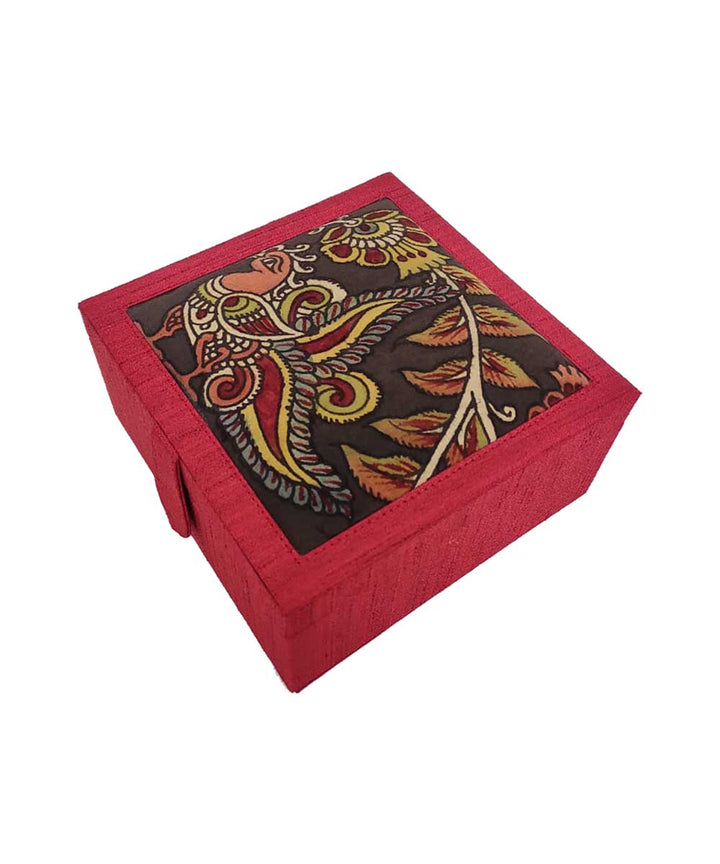 Maroon craft board base with ghicha silk cotton kalamkari jewelery box