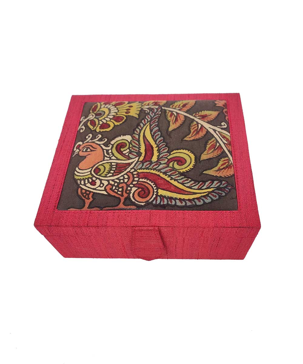 Maroon craft board base with ghicha silk cotton kalamkari jewelery box