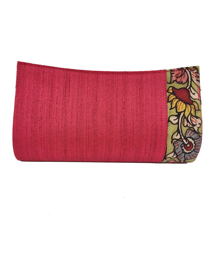 Red handcrafted kalamkari ghicha silk cotton clutch