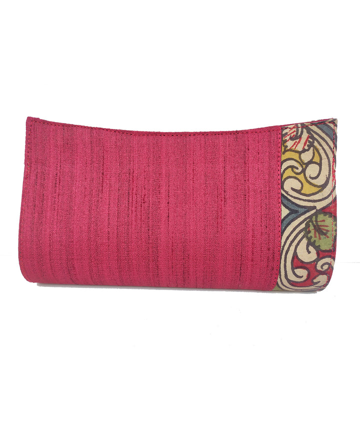 Red hand crafted kalamkari ghicha silk cotton clutch