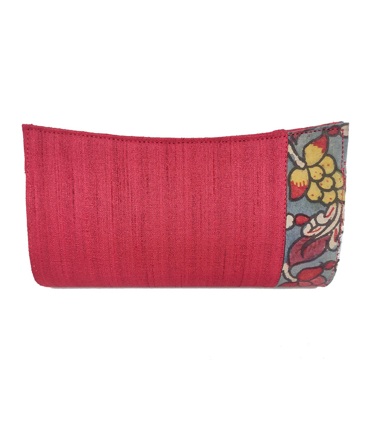 Maroon handcrafted kalamkari ghicha silk cotton clutch