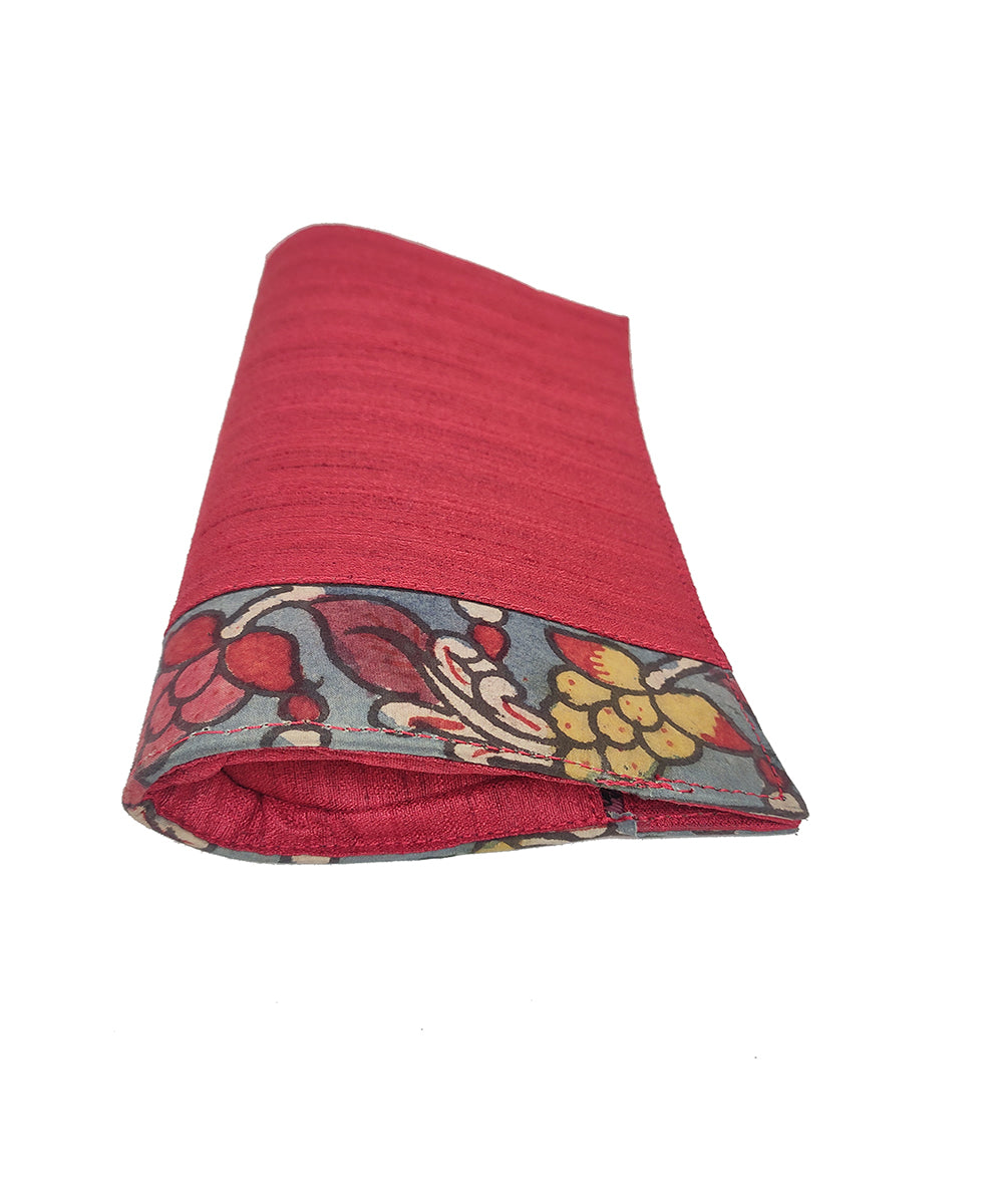 Maroon handcrafted kalamkari ghicha silk cotton clutch