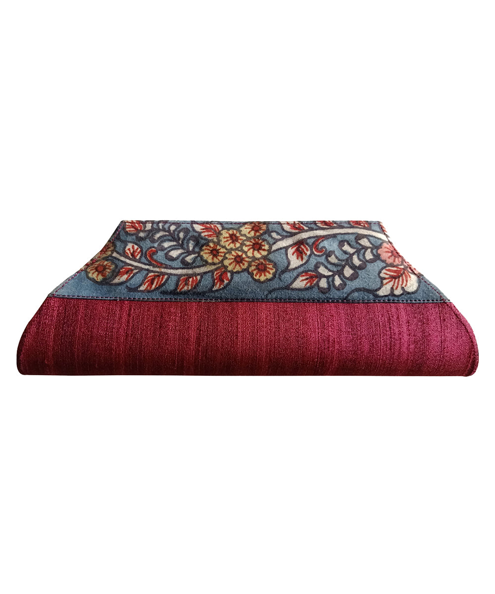 Red hand painted ghicha silk cotton kalamkari clutch