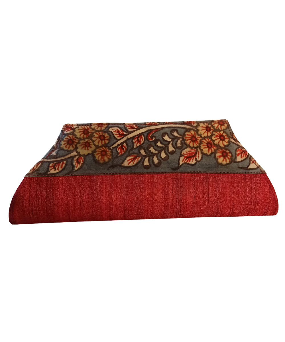 Red hand painted ghicha silk cotton kalamkari clutch