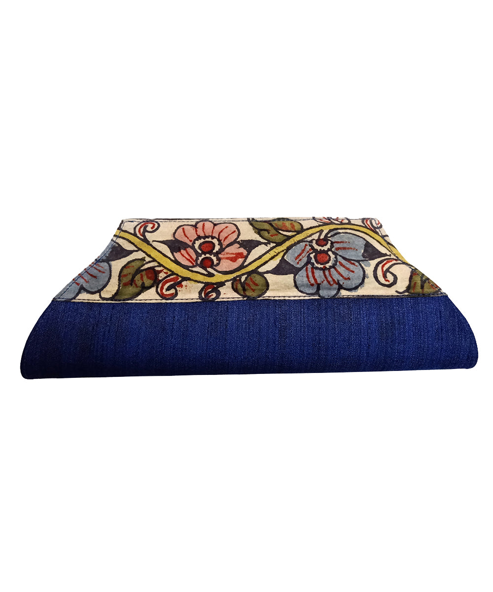 Blue hand painted ghicha silk cotton kalamkari clutch