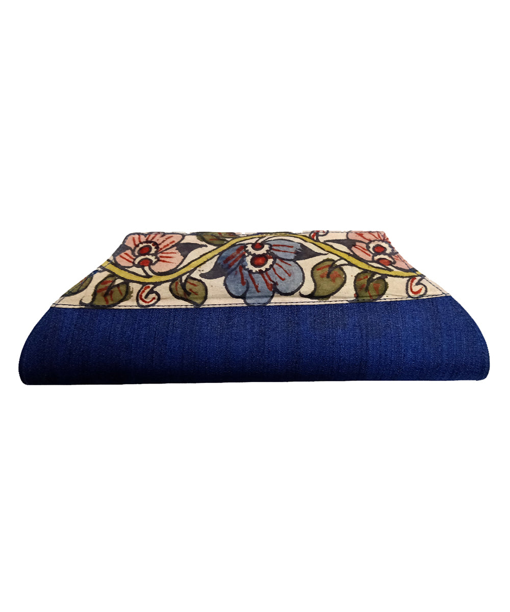 Blue hand painted ghicha silk cotton kalamkari clutch