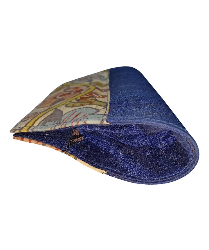 Blue hand painted ghicha silk cotton kalamkari clutch