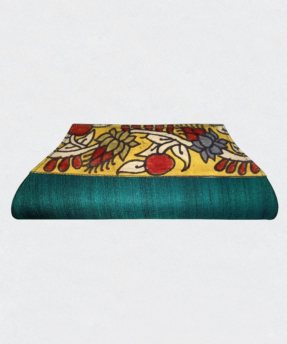 Green hand painted ghicha silk cotton kalamkari clutch