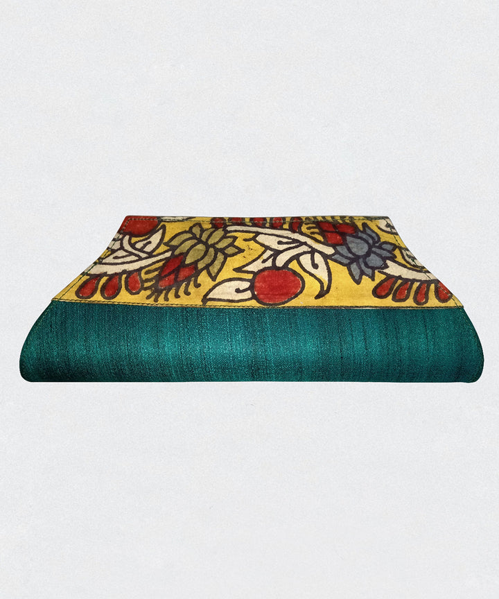 Green hand painted ghicha silk cotton kalamkari clutch