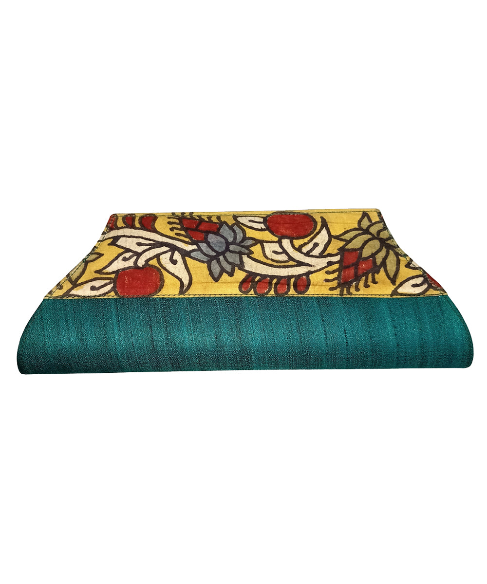 Green hand painted ghicha silk cotton kalamkari clutch