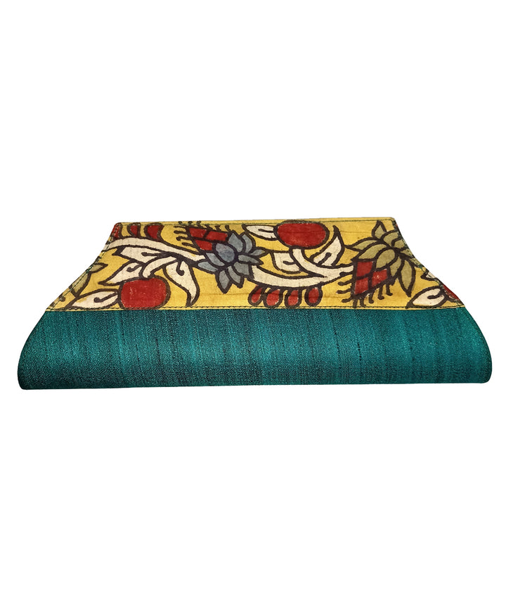 Green hand painted ghicha silk cotton kalamkari clutch