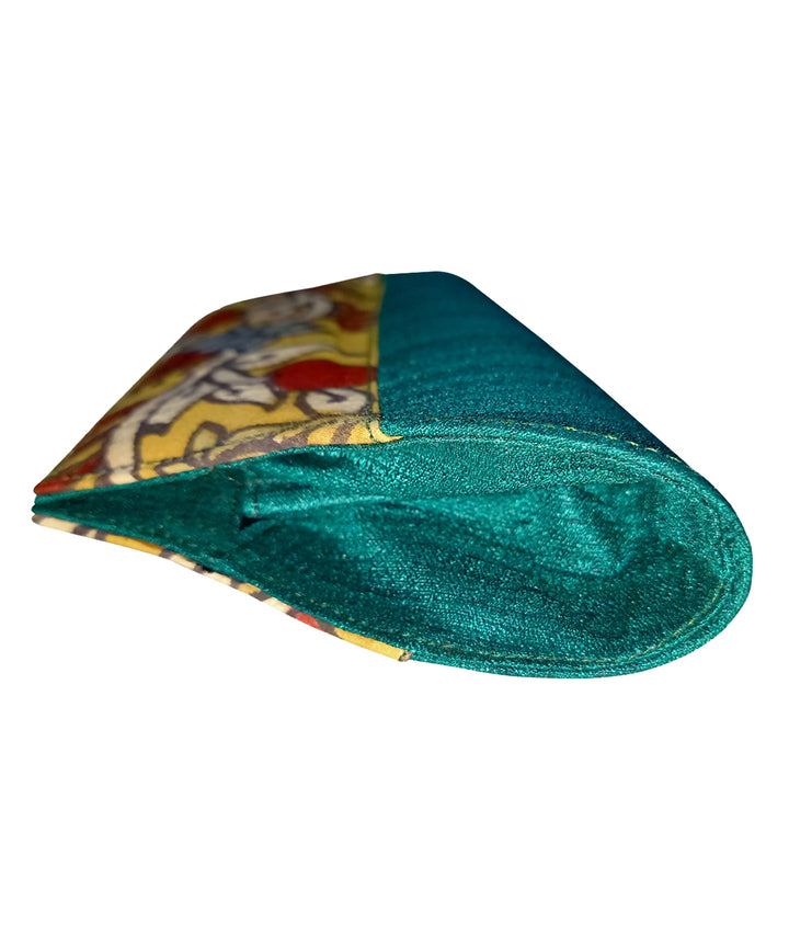 Green hand painted ghicha silk cotton kalamkari clutch