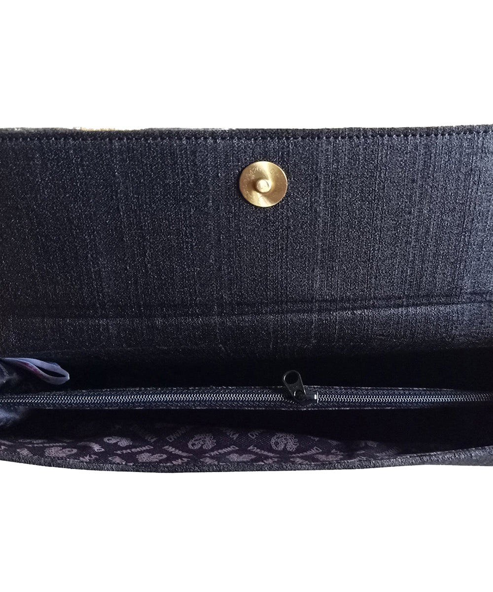 Cool black hand painted ghicha silk cotton kalamakari clutch