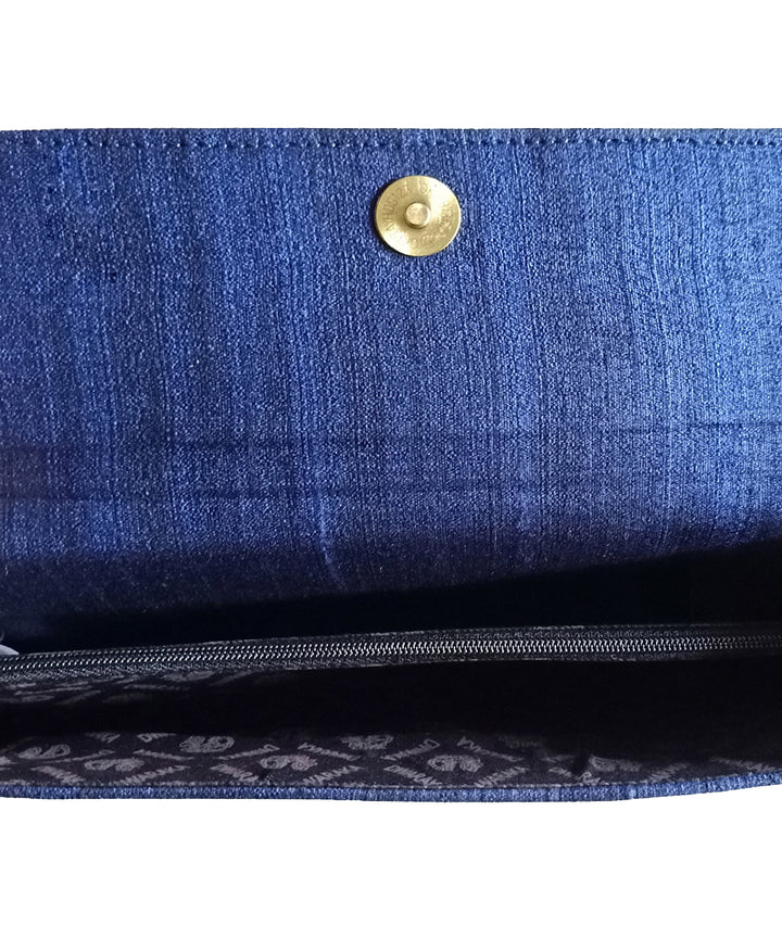 Dark blue hand painted ghicha silk cotton kalamakari clutch