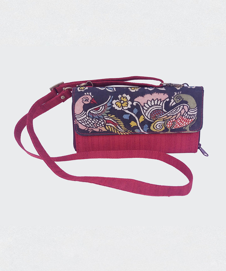 Maroon hand painted ghicha silk cotton kalamkari sling