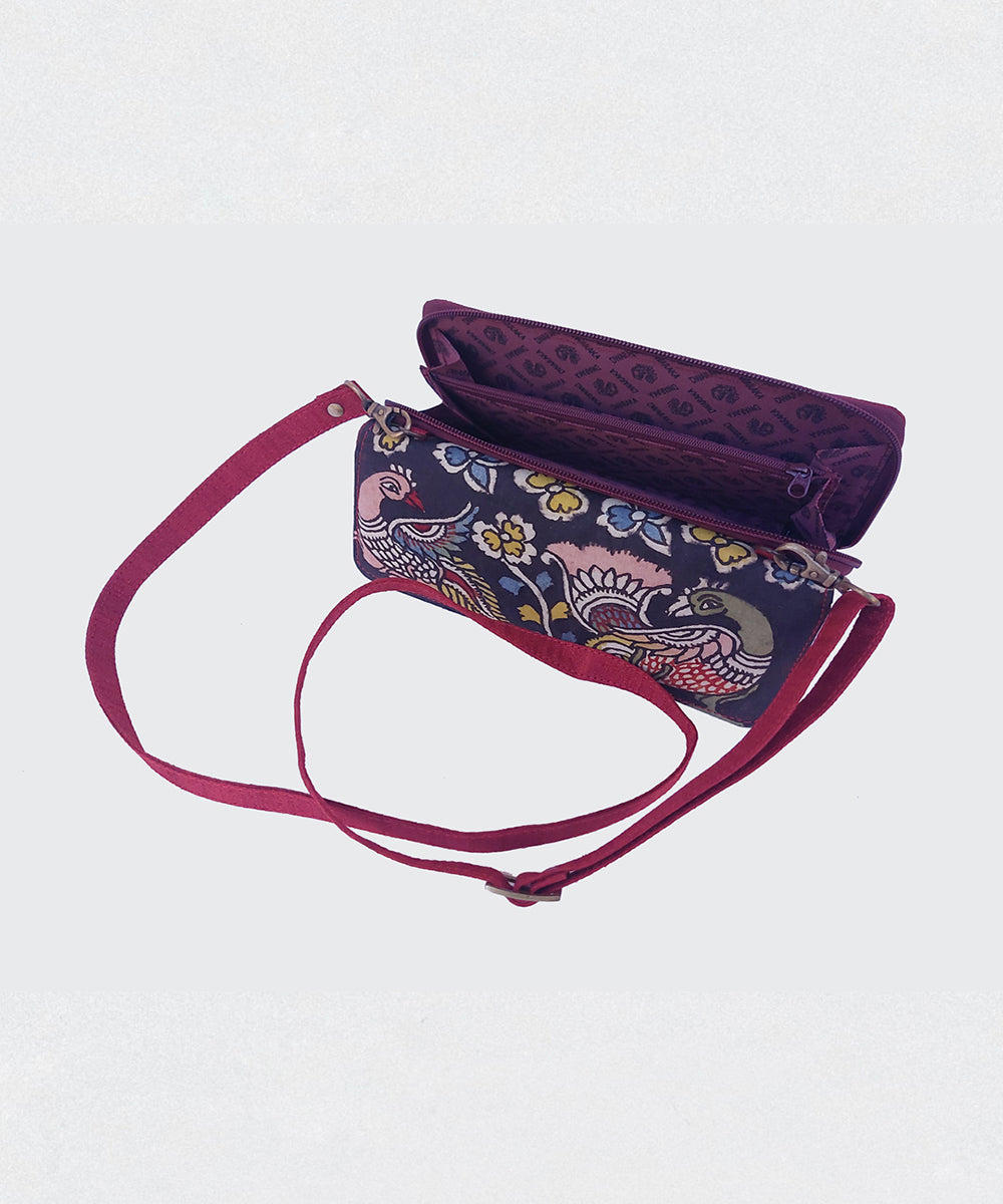 Maroon hand painted ghicha silk cotton kalamkari sling