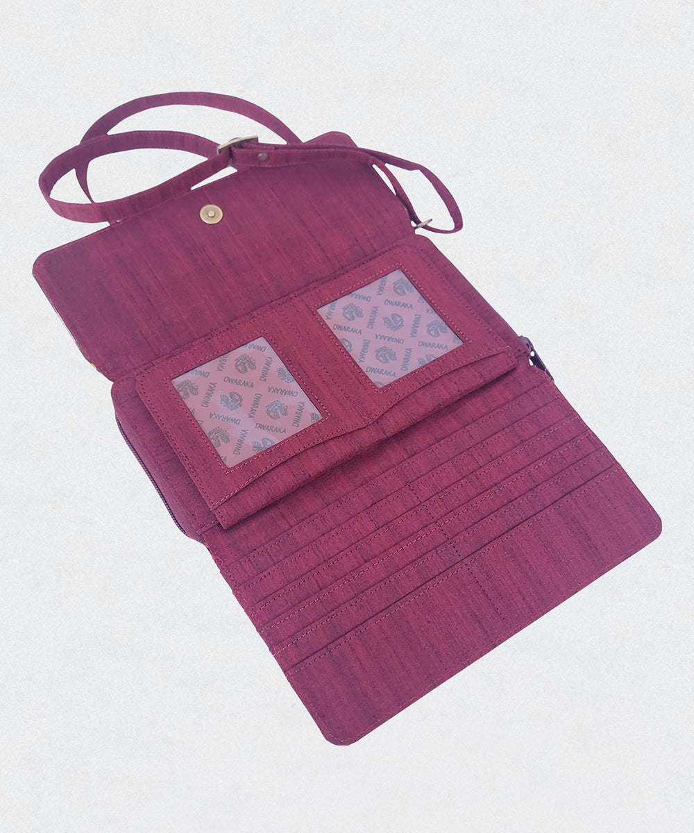 Maroon hand painted ghicha silk cotton kalamkari sling