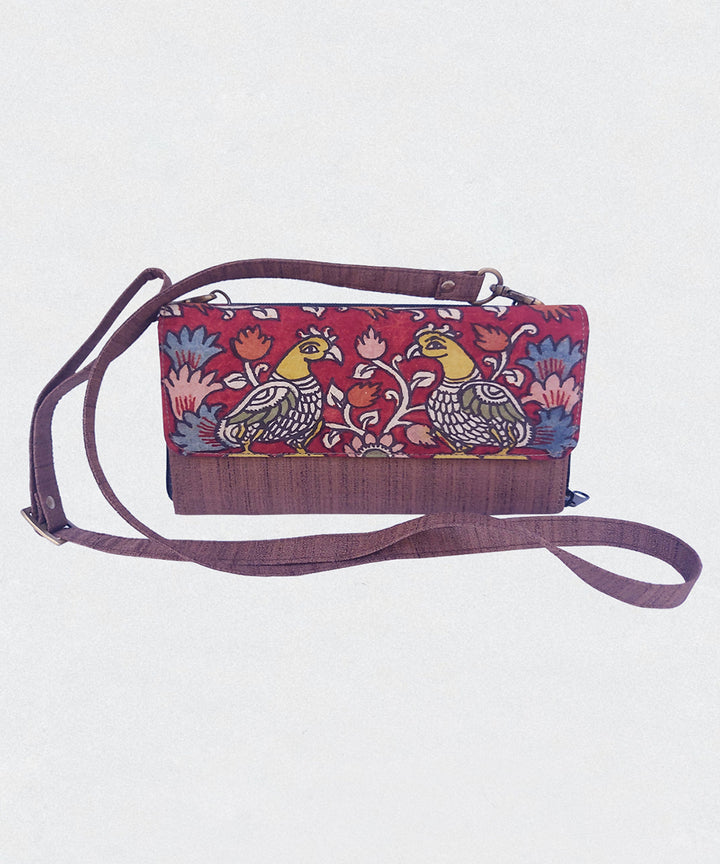 Brown hand painted ghicha silk cotton kalamkari sling