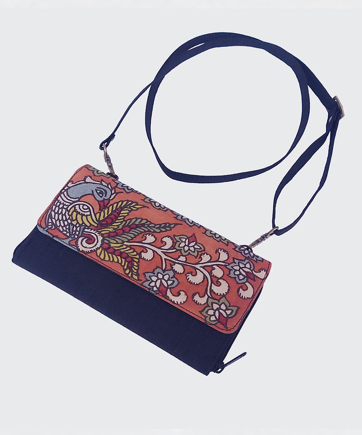 Black hand painted ghicha silk cotton kalamkari sling