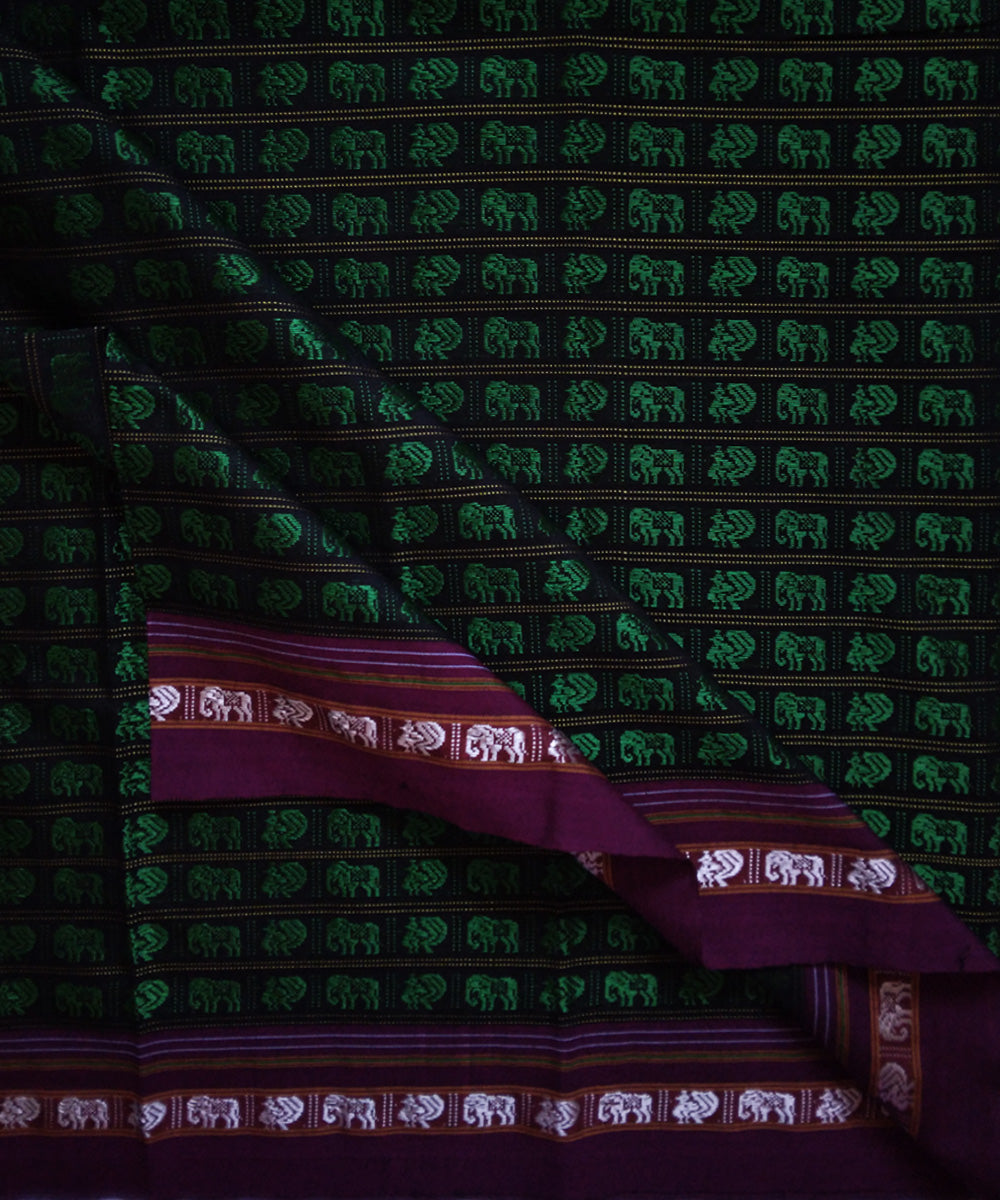 Dark green handwoven cotton art silk khana blouse fabric