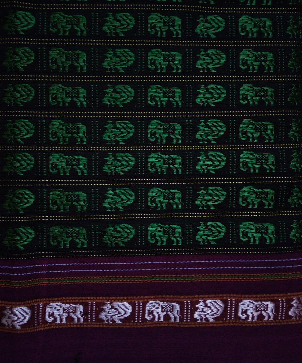 Dark green handwoven cotton art silk khana blouse fabric