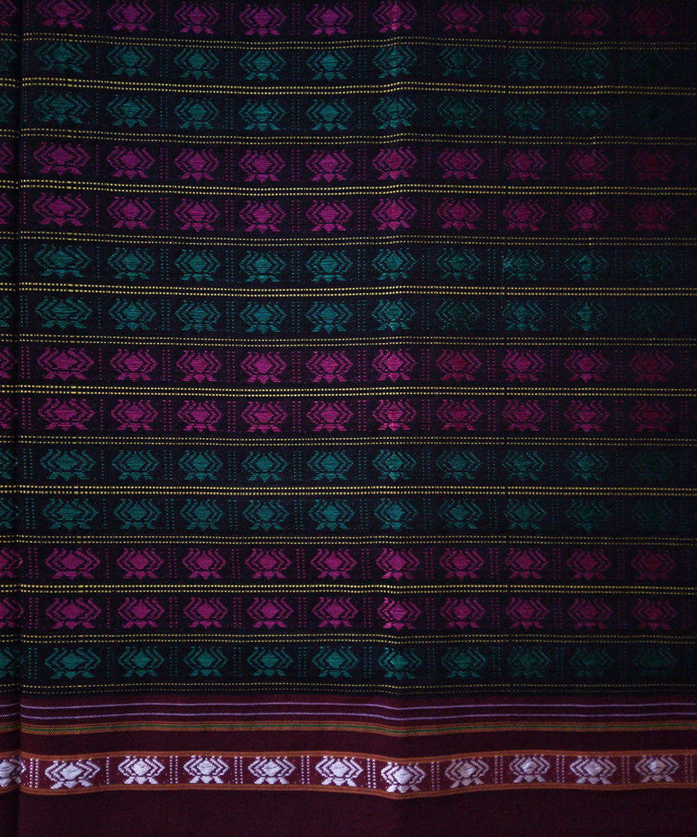 Green pink handwoven cotton art silk khana blouse fabric