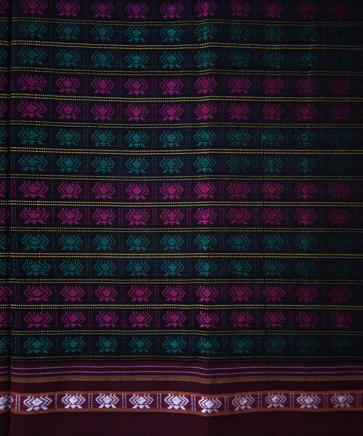 Green pink handwoven cotton art silk khana blouse fabric