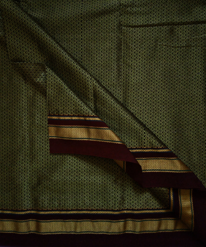 Olive green handwoven cotton art silk khana blouse fabric