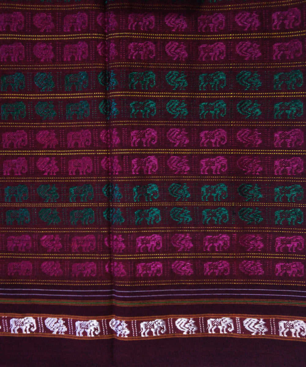 Pink green hand woven cotton art silk khana blouse fabric