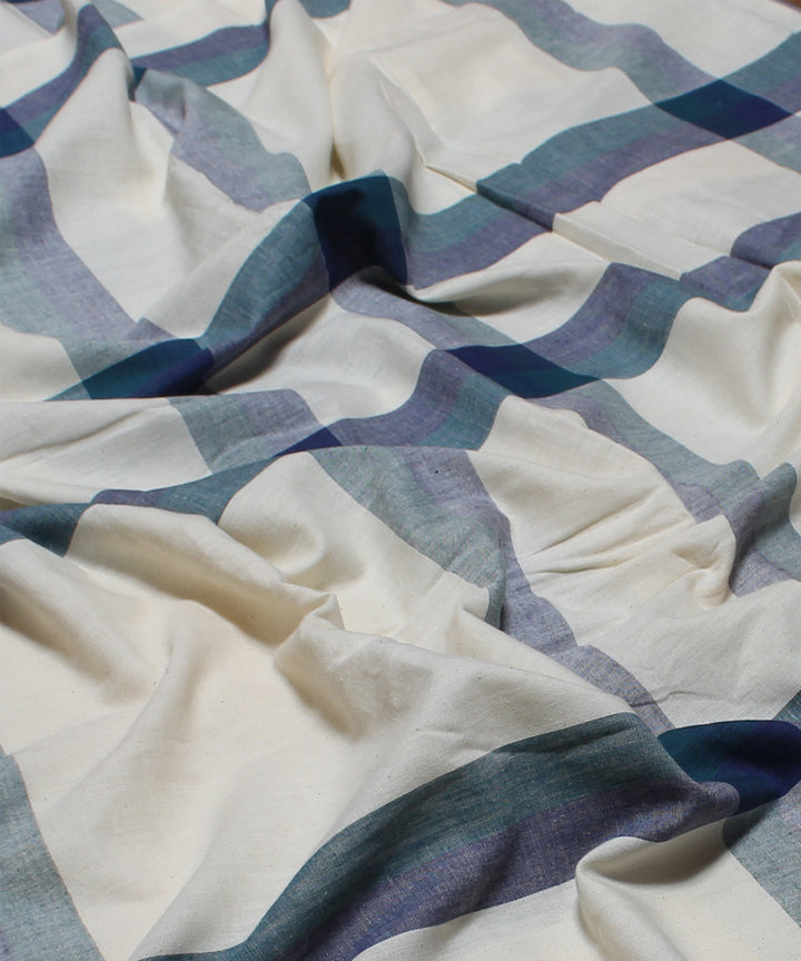0.60m White and navy handwoven cotton checks fabric