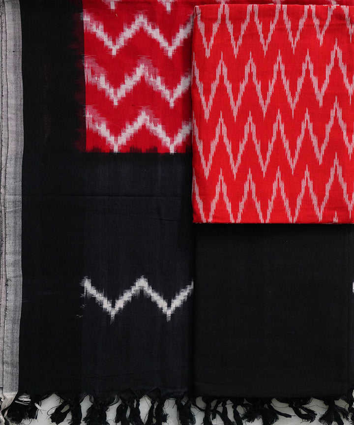 3pc Red black handwoven cotton pochampally ikat dress material set