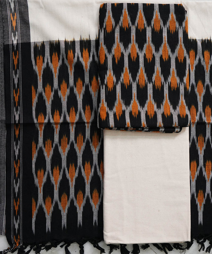 3pc Black white handloom cotton pochampally ikat dress material