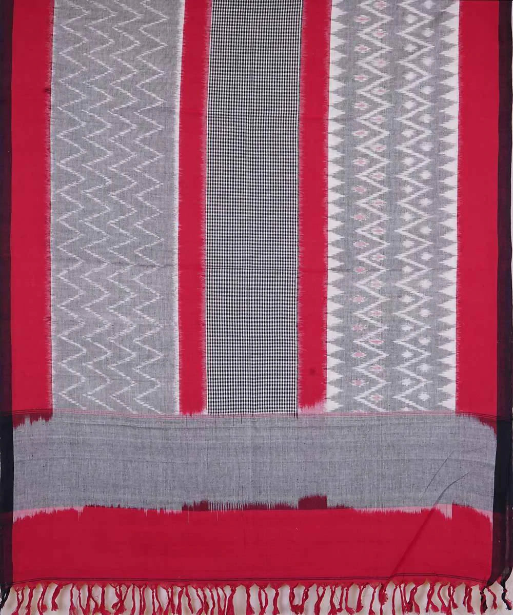 Grey red handloom ikat pochampally cotton dupatta