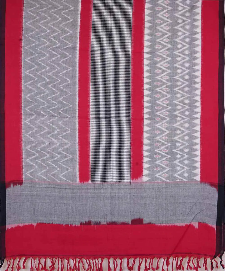 Grey red handloom ikat pochampally cotton dupatta