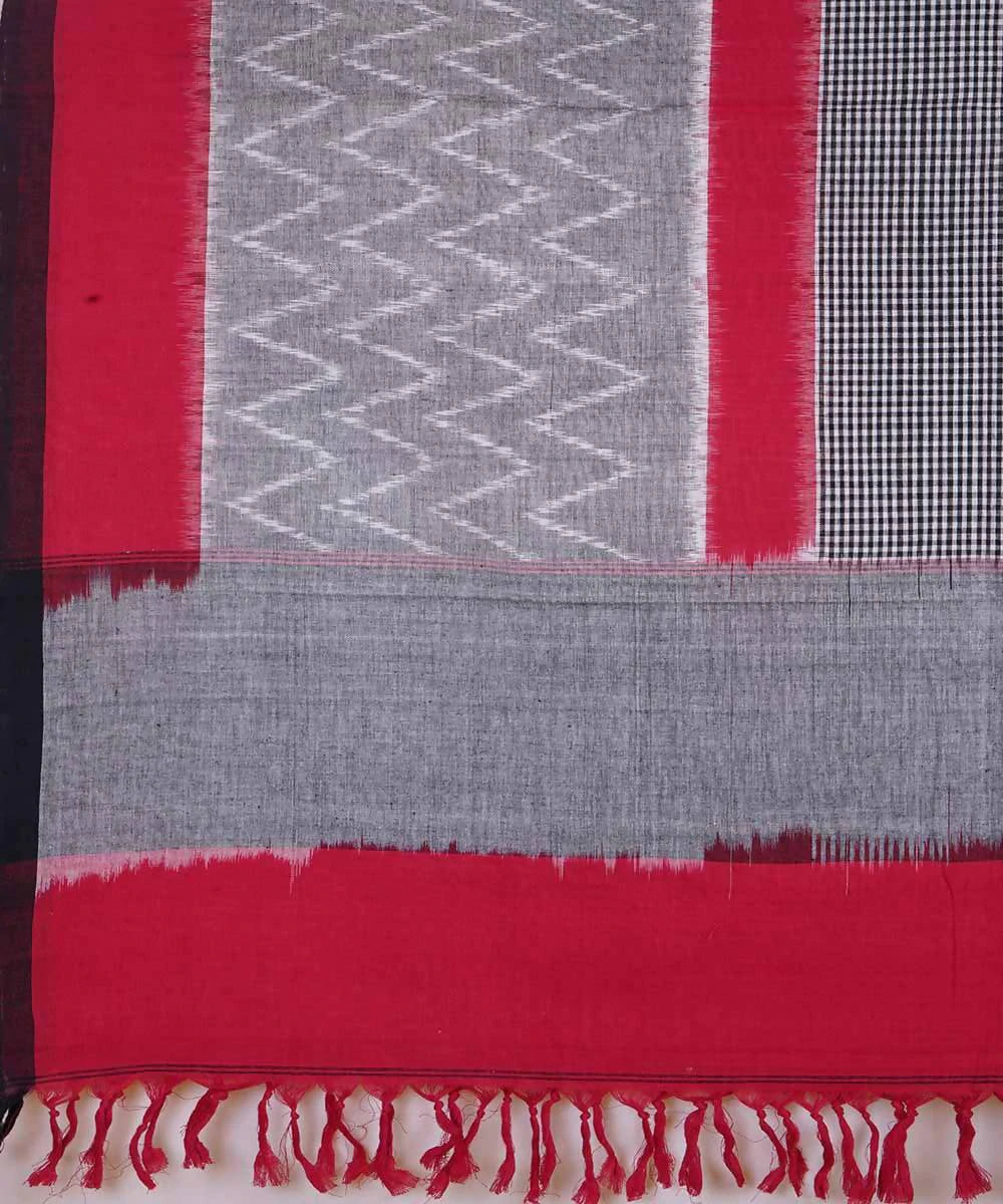 Grey red handloom ikat pochampally cotton dupatta