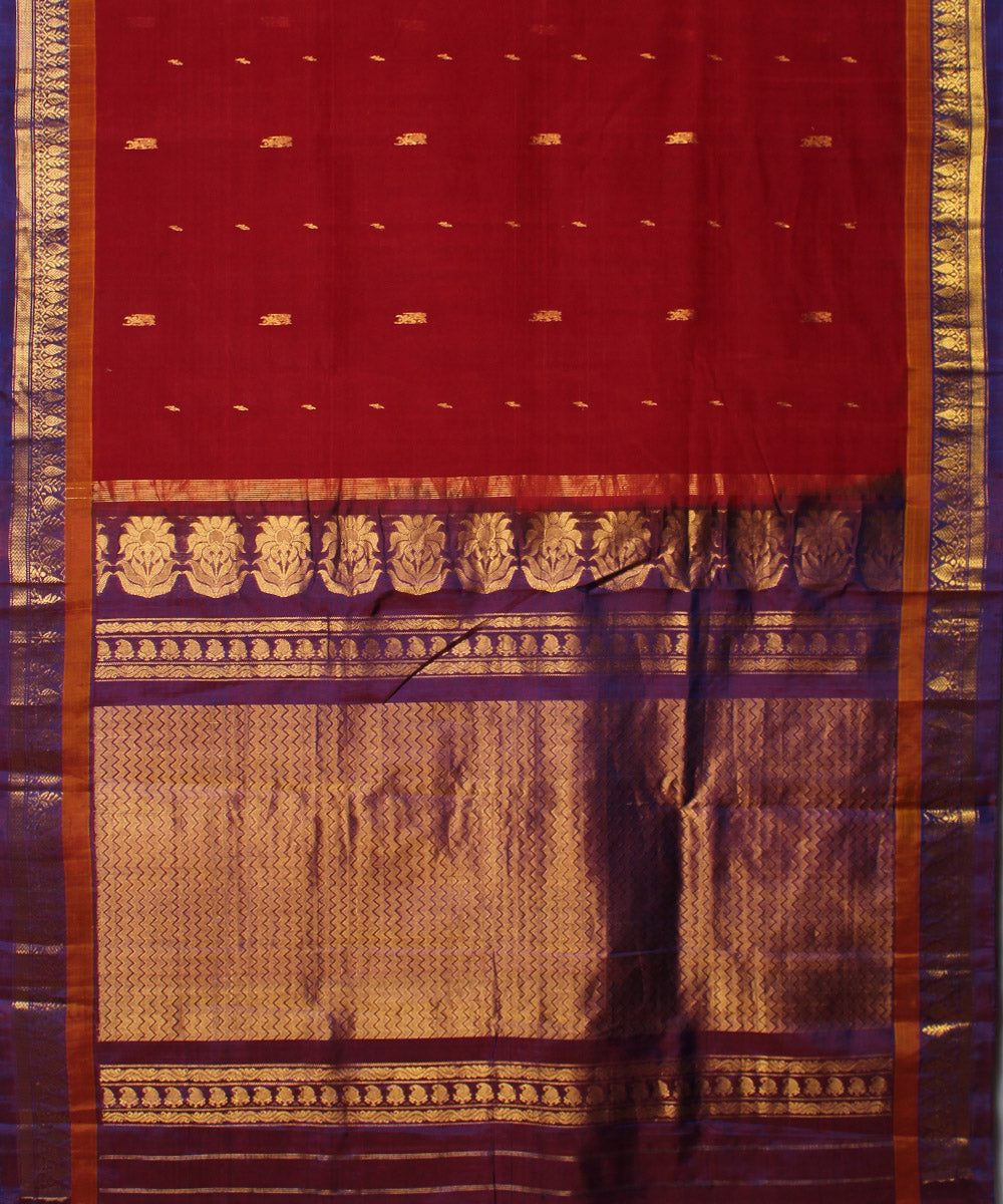 Maroon purple cotton handloom gadwal saree