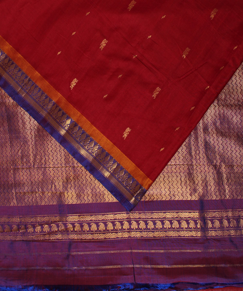 Maroon purple cotton handloom gadwal saree