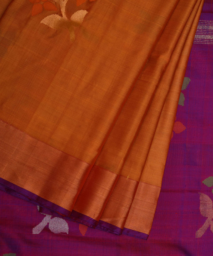 Mustard and purple silk handwoven uppada saree