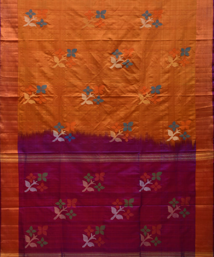 Mustard and purple silk handwoven uppada saree