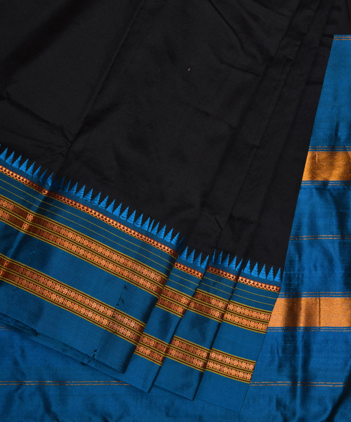 Black blue silk handwoven narayanapet saree