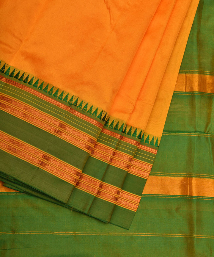 Yellow green silk handwoven narayanapet saree