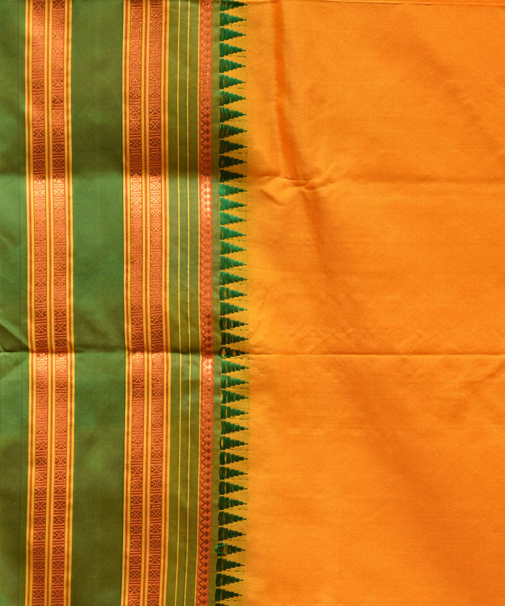 Yellow green silk handwoven narayanapet saree