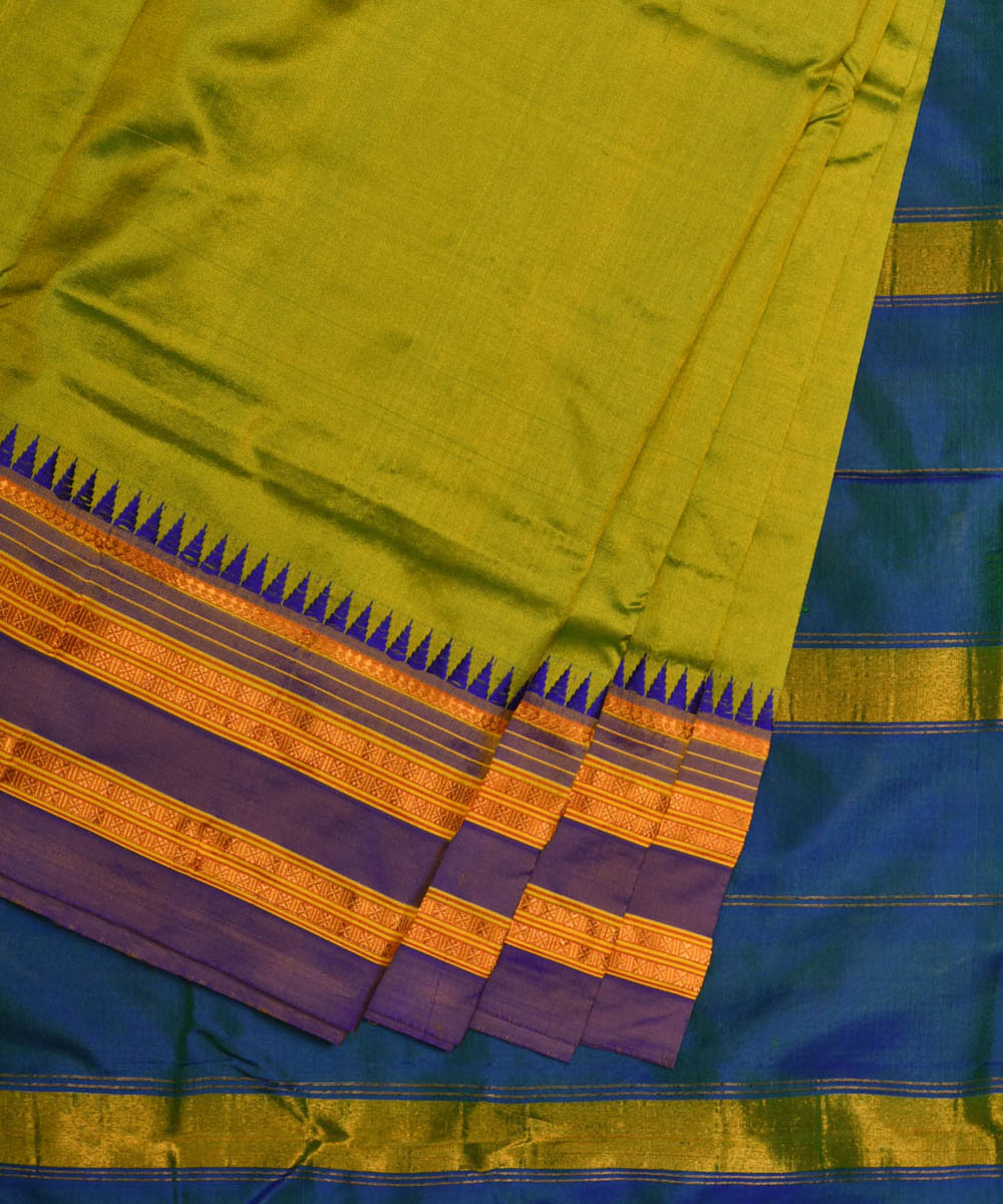 Light green blue silk handwoven narayanapet saree