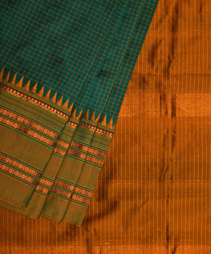 Dark green mustard silk handwoven narayanapet saree