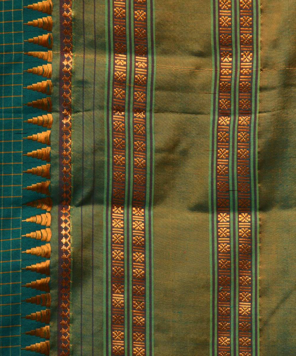 Dark green mustard silk handwoven narayanapet saree