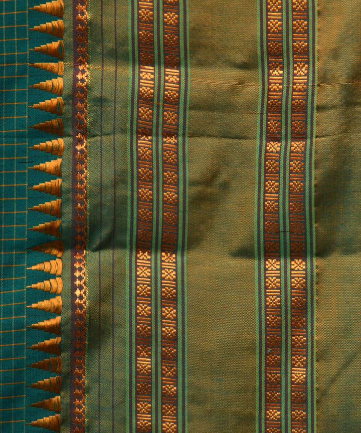 Dark green mustard silk handwoven narayanapet saree
