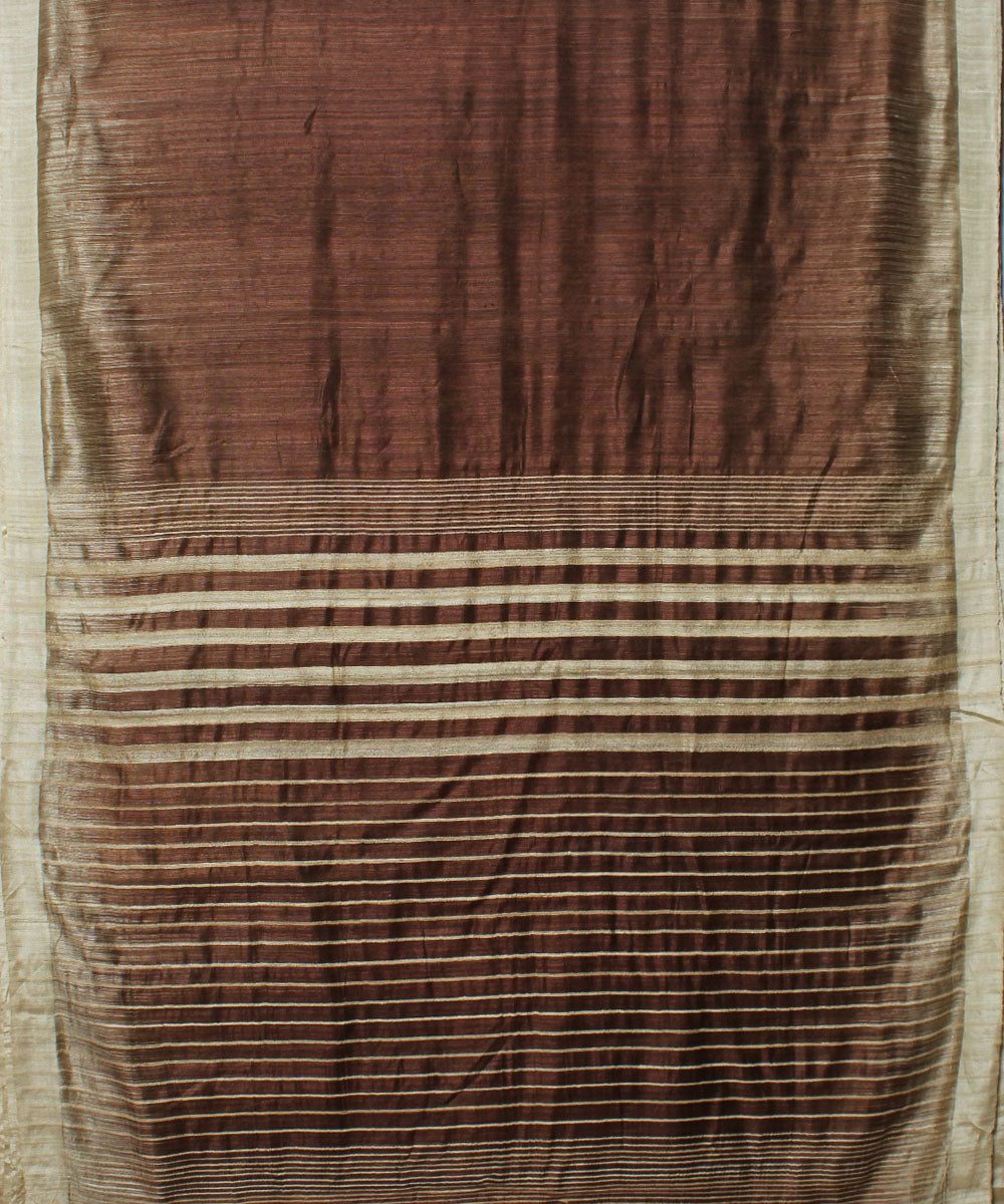 Brown beige silk handloom saree