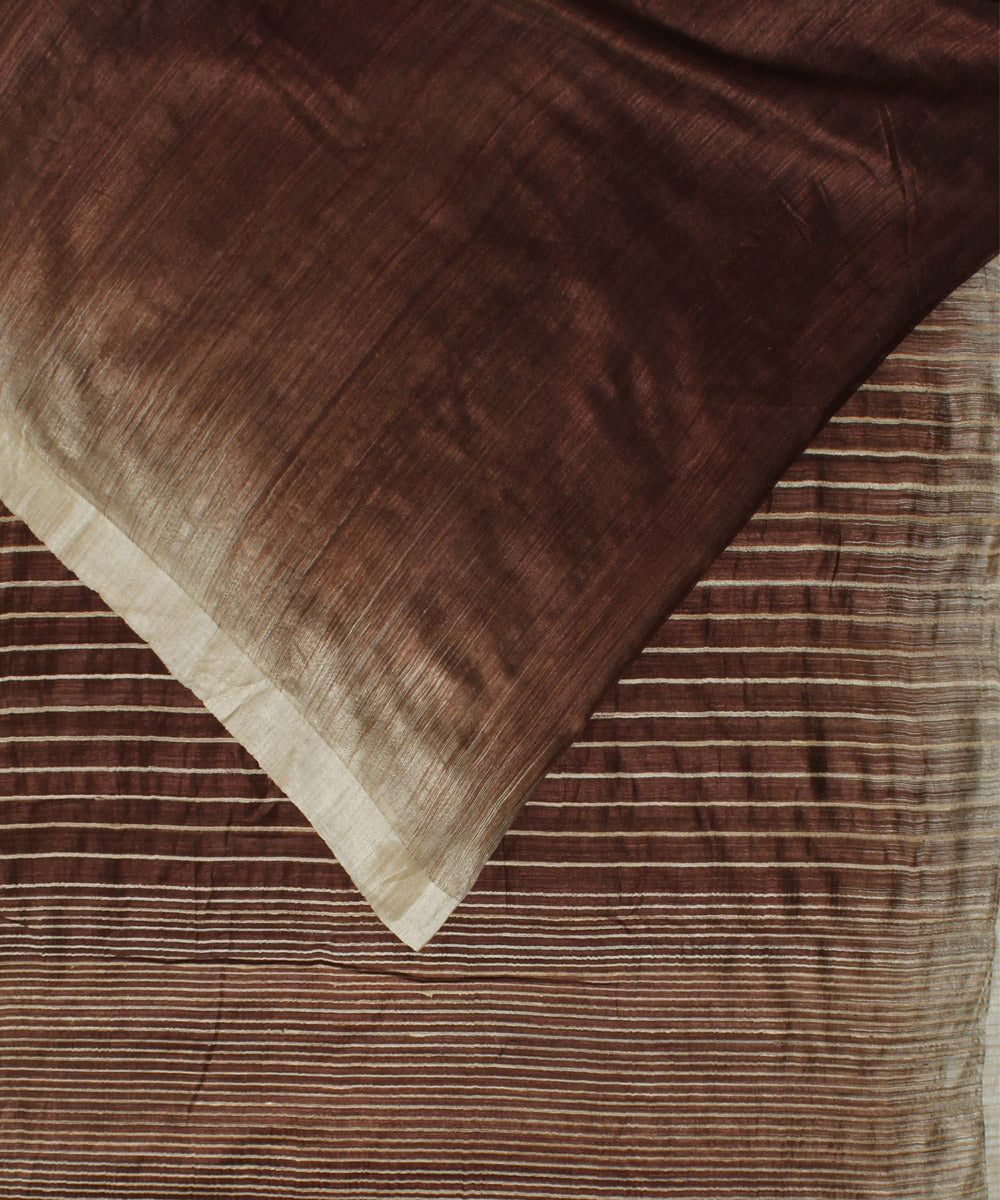 Brown beige silk handloom saree